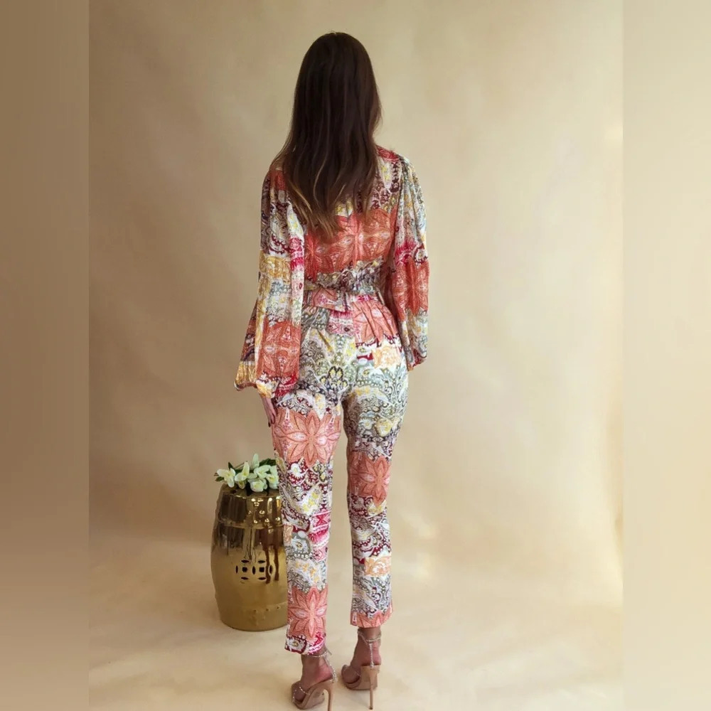 A Peach Masala Paisley Flower Design Trouser Set Size Large NWT - Picture 5 of 13